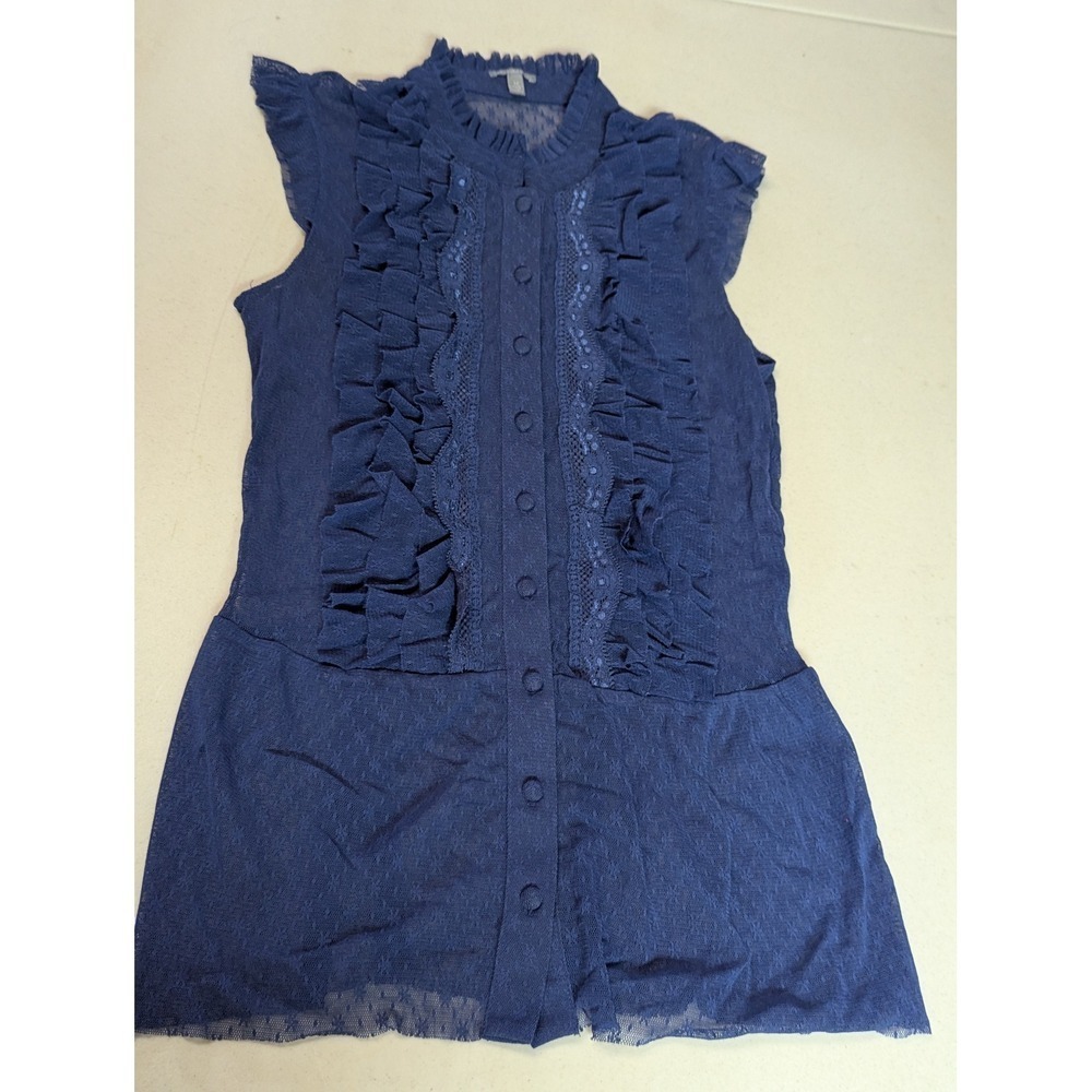 Charlotte Russe Sheer Blue Lace Ruffle Top Med Y2K Whimsigoth Fairy Steampunk